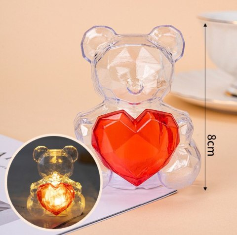 7&7 Miś niedźwiadek 8 x 7 cm led transparentny z czerwonym sercem LGB-2402 7&7 Miś niedźwiadek 8 x 7 cm led transparentny z czerwonym sercem LGB-2402