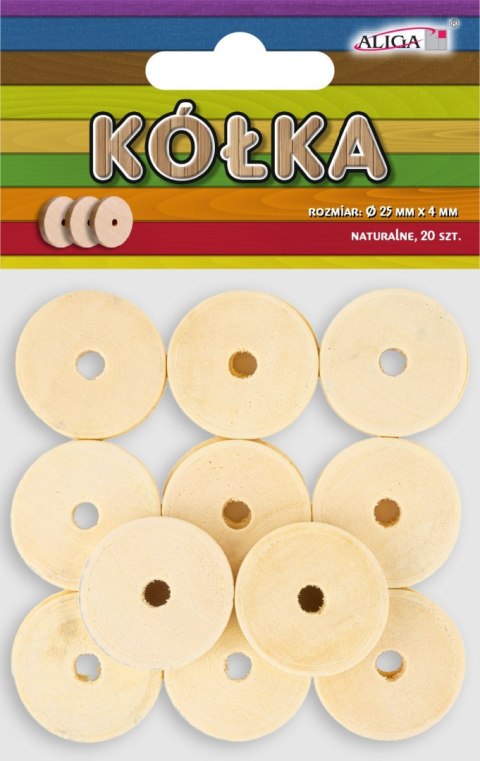 ALIGA Kółka drewniane naturalne 25mm 20szt. PK-0903