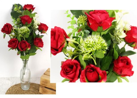 7&7 Bukiet RÓŻA z czosnkiem wys. 55 cm 7 róż (8x6 cm) z dodatkami CZERWONA WT-162D 7&7 Bukiet RÓŻA z czosnkiem wys. 55 cm 7 róż (8x6 cm) z dodatkami CZERWONA WT-162D