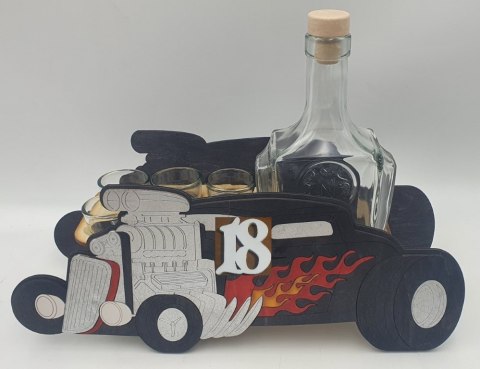 REPETA-18NASTKI Karafka + 6 kieliszków auto HOT ROD 18 urodziny